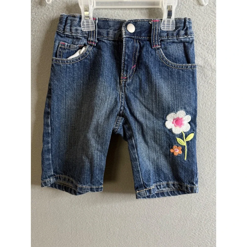Gymboree Denim Shorts Girls 4 Flower Applique Casual Playwear Toddler‎